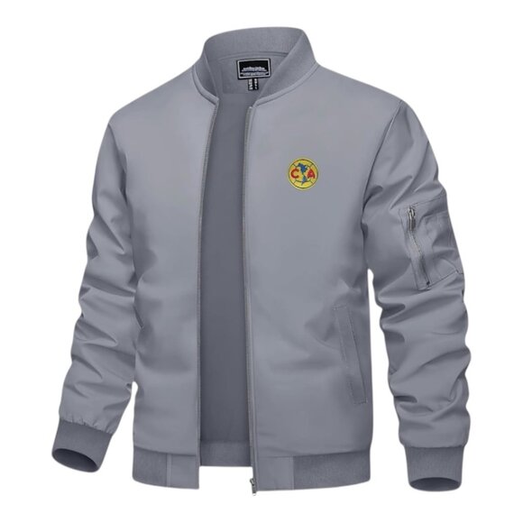 Men's Aguila Club America Logo Embroidered Light Weight Bomber Jacket -Gray